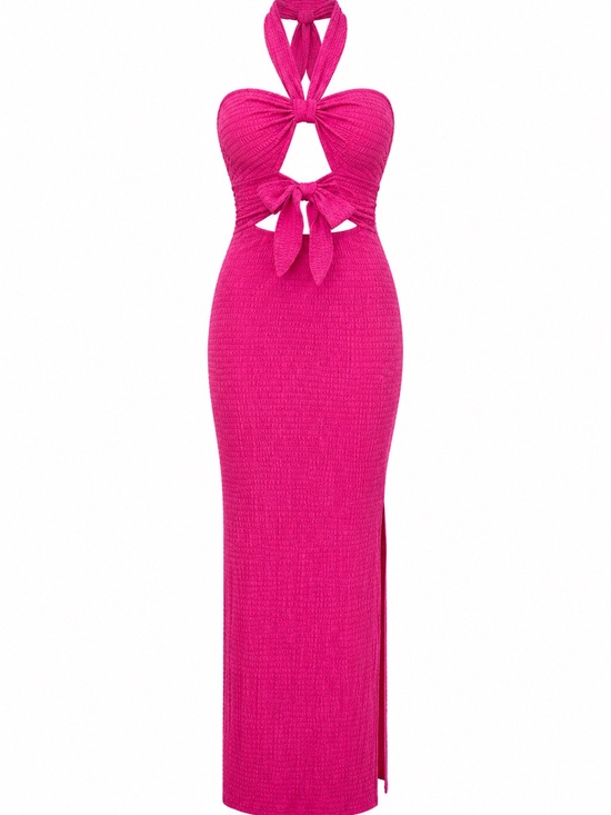 SHEIN Dresses & Skirts - Shein Pink Midi Dress With Textured Fabric & Bow Tie Back Size M
